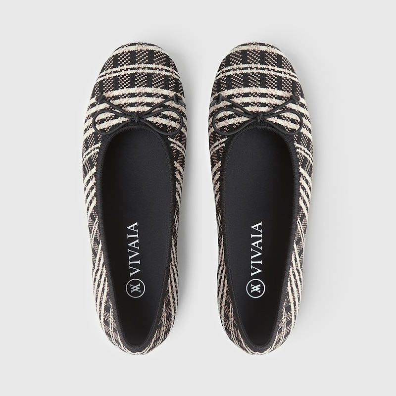 Odette Round-toe Flats in Black Plaid-Women's Sustainable Shoes | VIVAIA