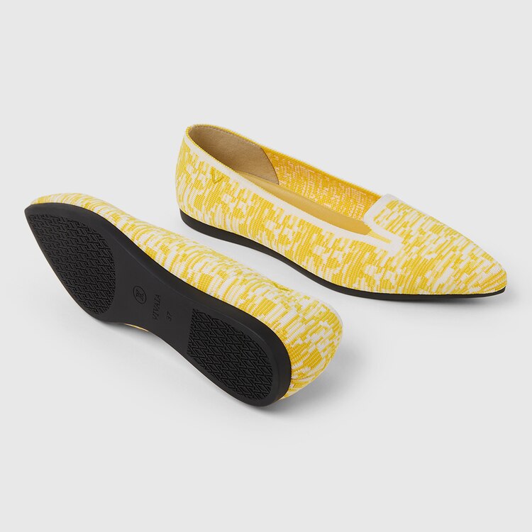 Manon Pointy Flats in Lemon Tie-Dye | Women's Sustainable, Washable and Stylish Shoes | VIVAIA