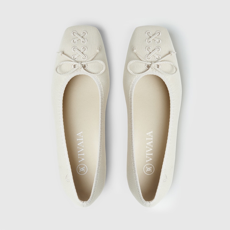 Elvira Square-toe Ballet Flats in Cream Ivory | Women's Sustainable, Washable and Stylish Black Shoes | VIVAIA