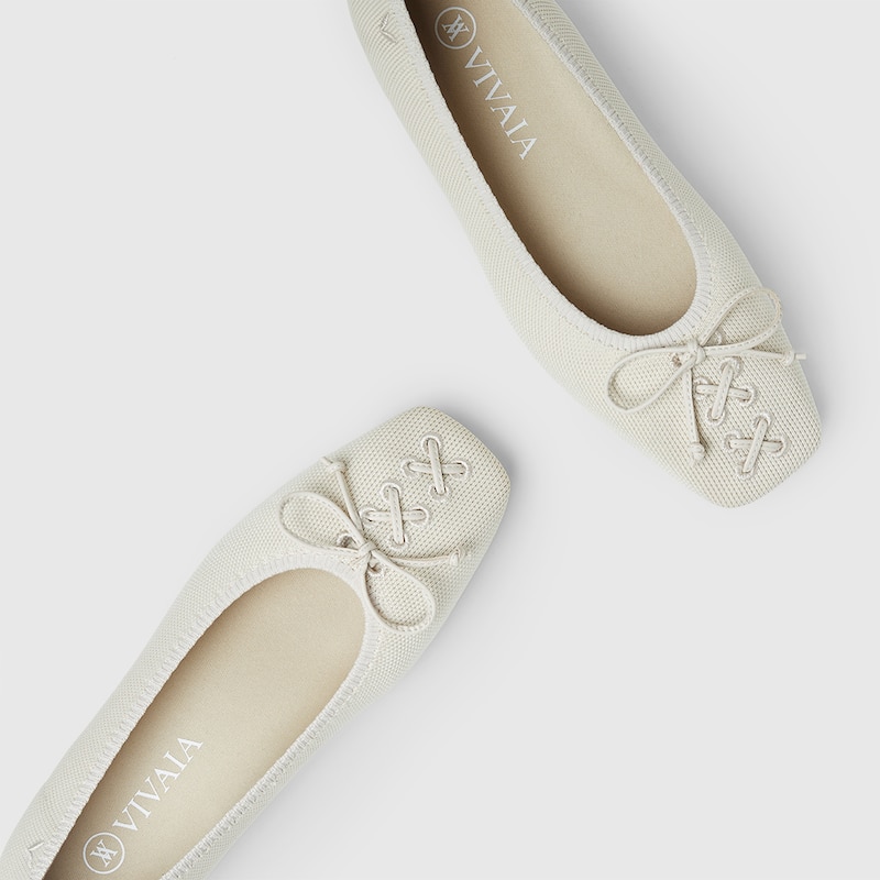 Elvira Square-toe Ballet Flats in Cream Ivory | Women's Sustainable, Washable and Stylish Black Shoes | VIVAIA