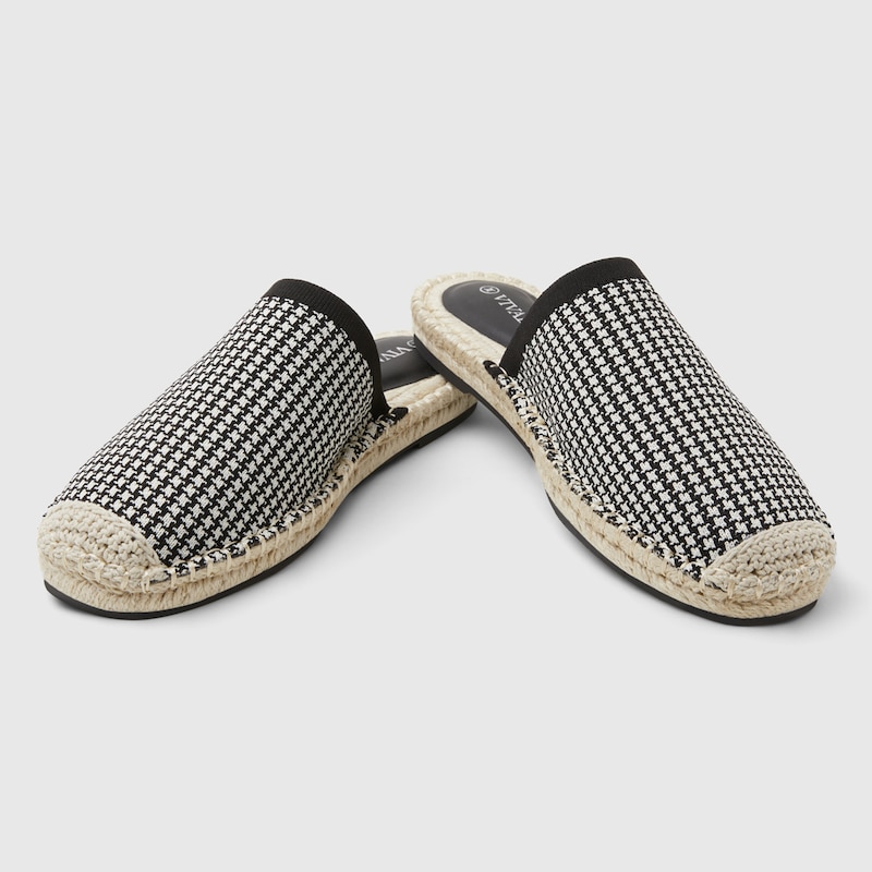 Sherly Round-toe Slides in Ebony Ivory | Women's Sustainable and Stylish Black Shoes | VIVAIA