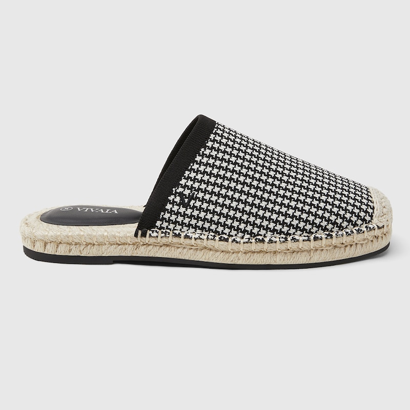 Sherly Round-toe Slides in Ebony Ivory | Women's Sustainable and Stylish Black Shoes | VIVAIA