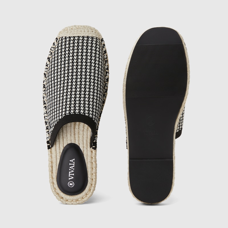 Sherly Round-toe Slides in Ebony Ivory | Women's Sustainable and Stylish Black Shoes | VIVAIA