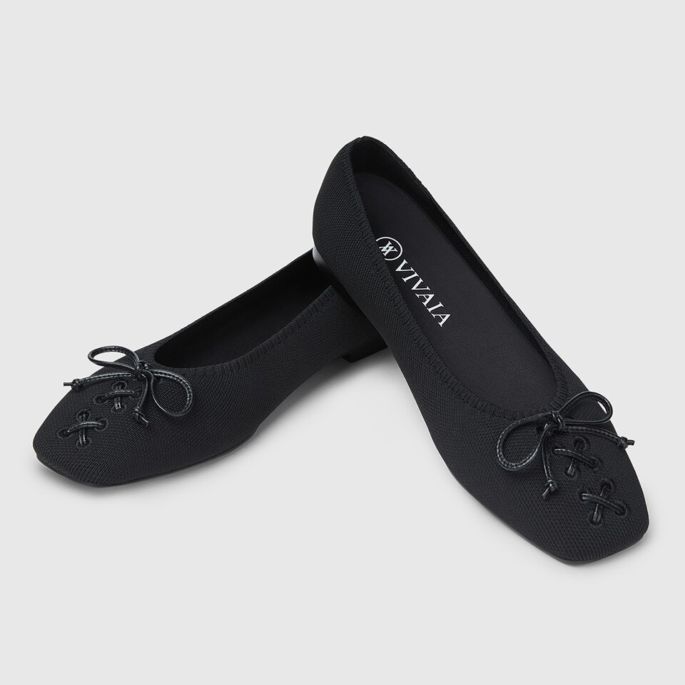 Elvira Square-toe Ballet Flats in Deep Ebony | Women's Sustainable, Washable and Stylish Black Shoes | VIVAIA