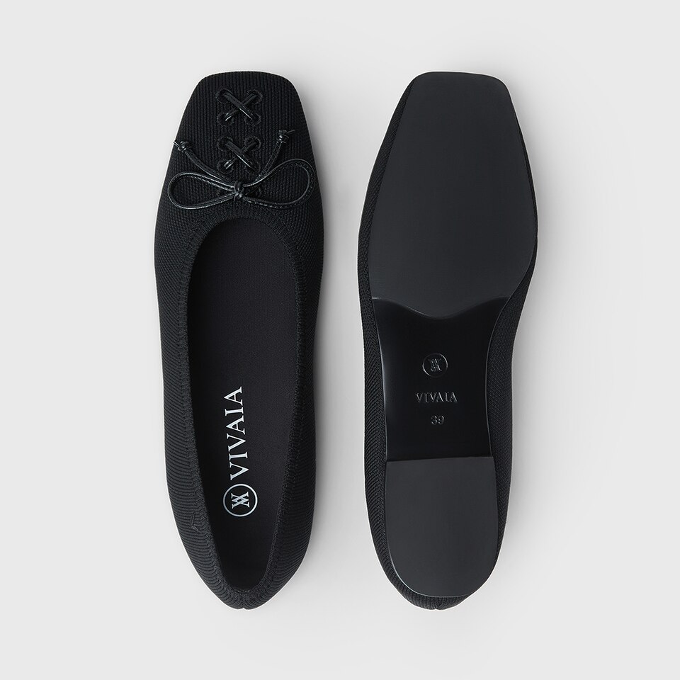 Elvira Square-toe Ballet Flats in Deep Ebony | Women's Sustainable, Washable and Stylish Black Shoes | VIVAIA
