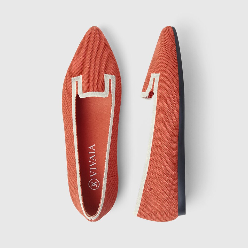 Manon Pointy Flats in Carrot Orange-Sustainable & Washable | VIVAIA