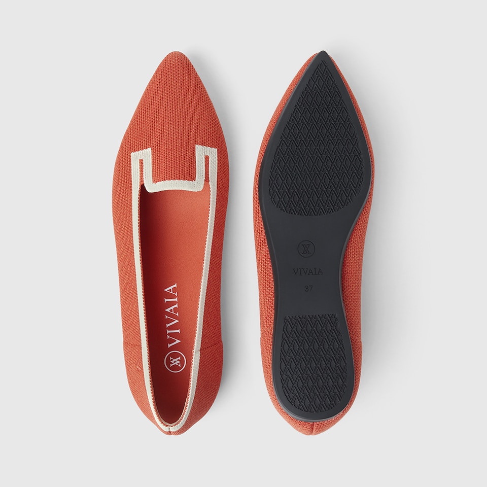 Manon Pointy Flats in Carrot Orange-Sustainable & Washable | VIVAIA