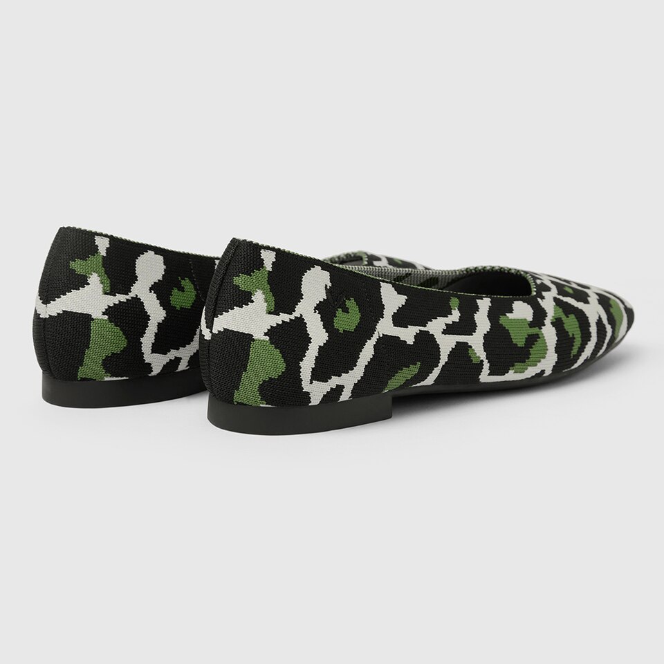Margot Square-toe Flats for Bunions & Wide Feet in Green Leopard | VIVAIA