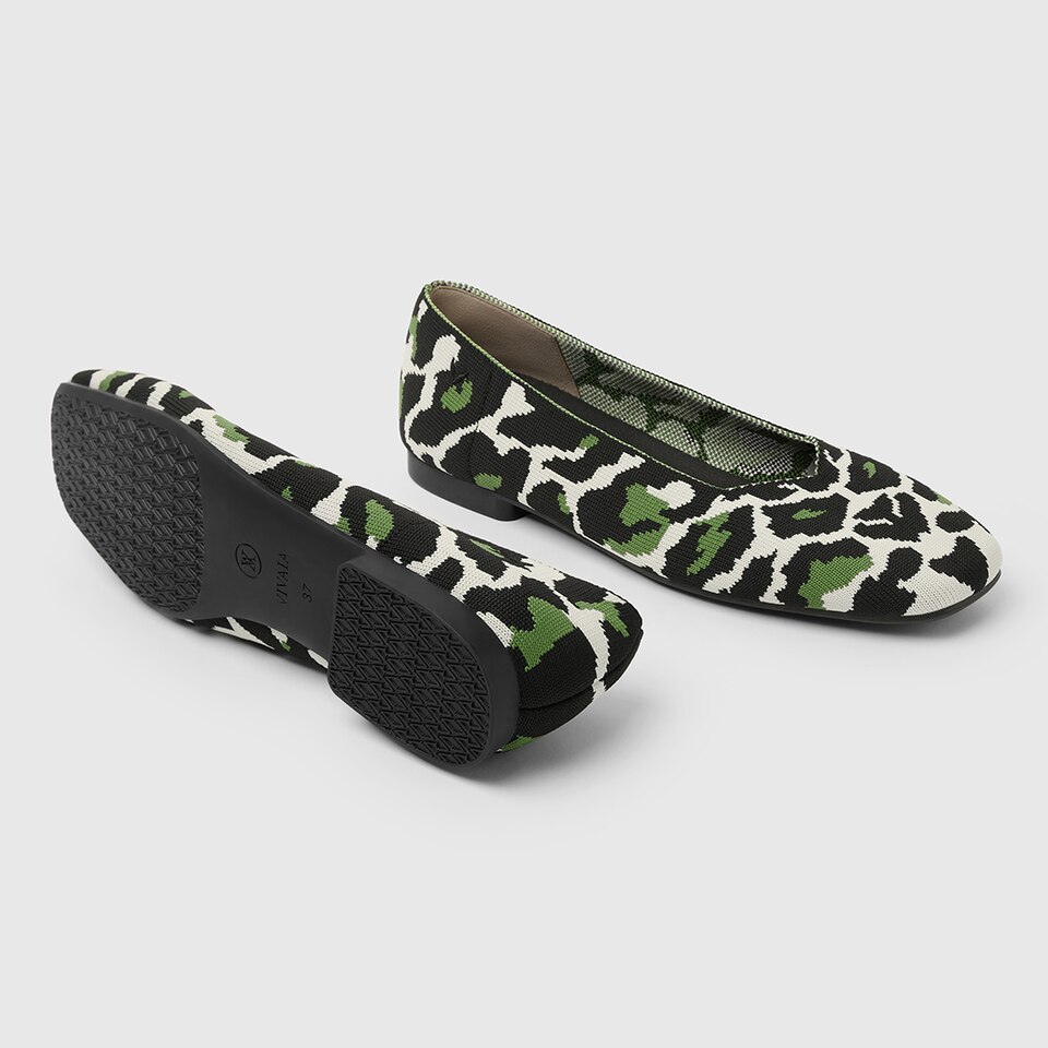 Margot Square-toe Flats for Bunions & Wide Feet in Green Leopard | VIVAIA