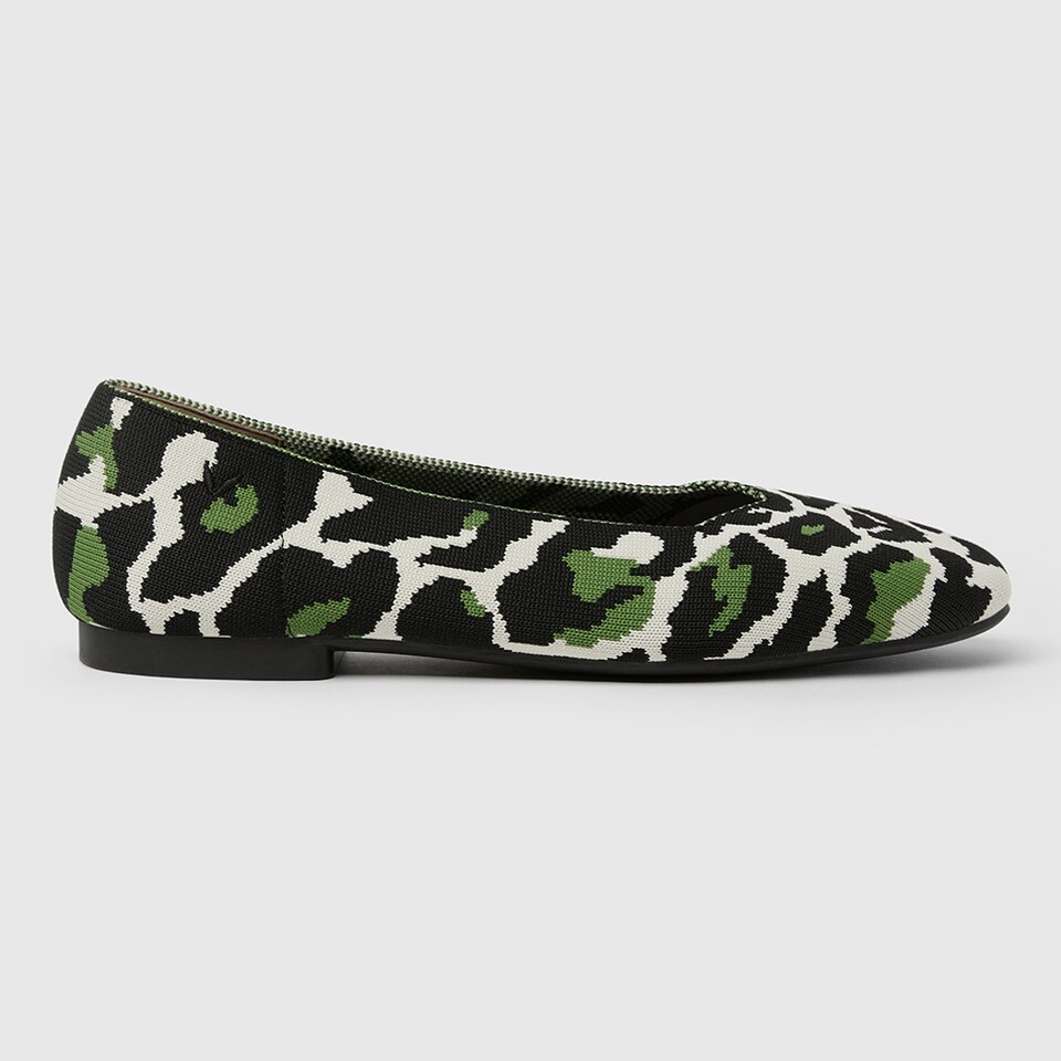 Margot Square-toe Flats for Bunions & Wide Feet in Green Leopard | VIVAIA