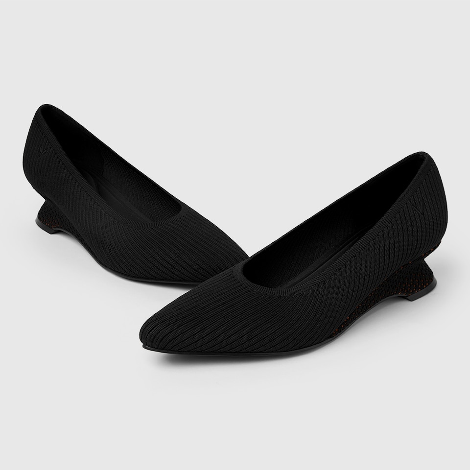 Liraz Comfortable Pointed-Toe Striped Wedge in Deep Ebony | VIVAIA