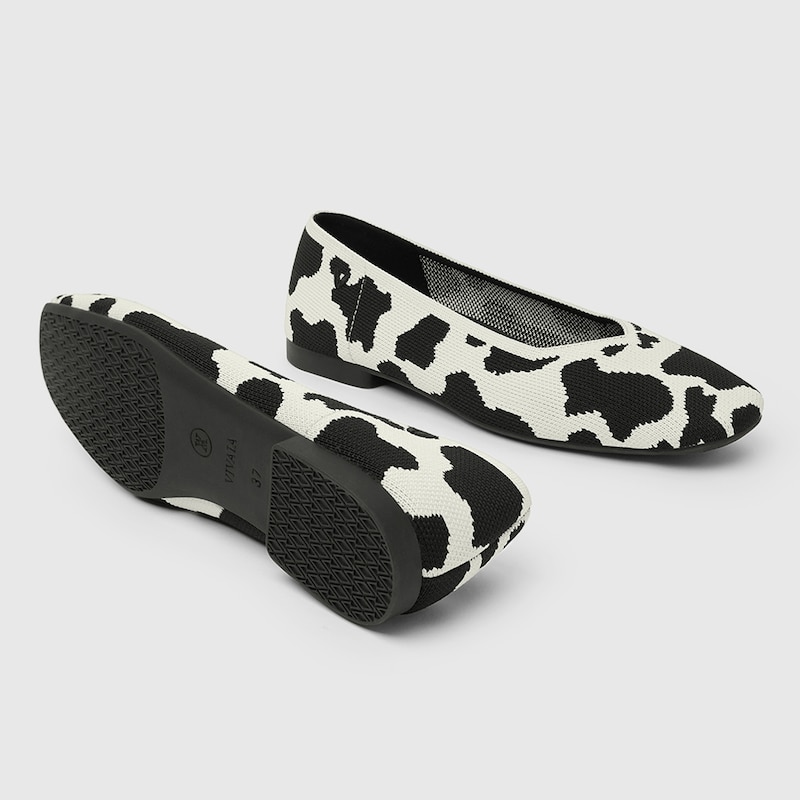 Margot Square-toe Flats in Cow Print-Sustainable & Washable | VIVAIA