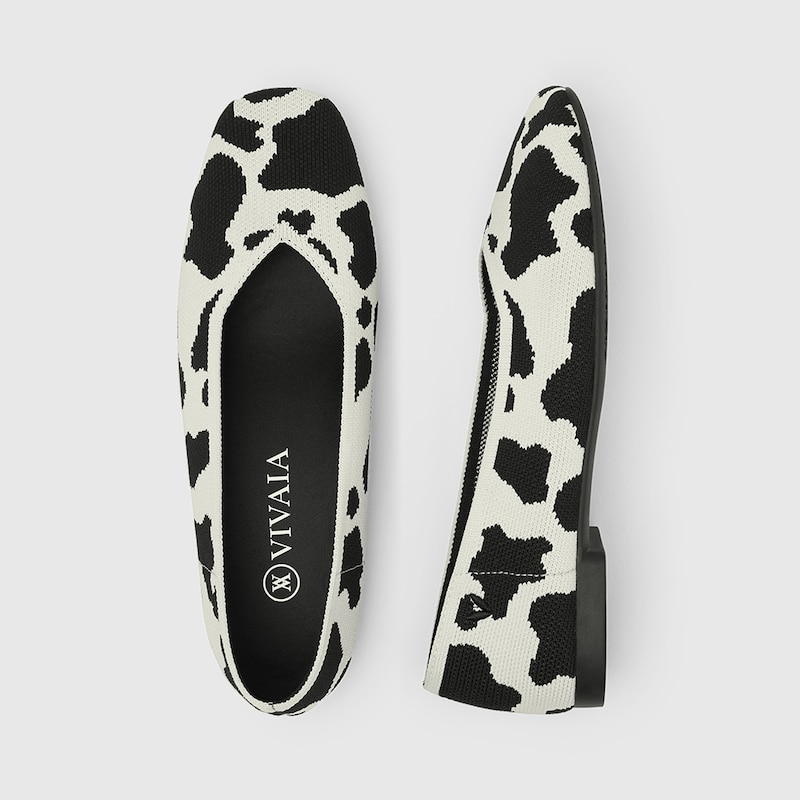 Margot Square-toe Flats in Cow Print-Sustainable & Washable | VIVAIA