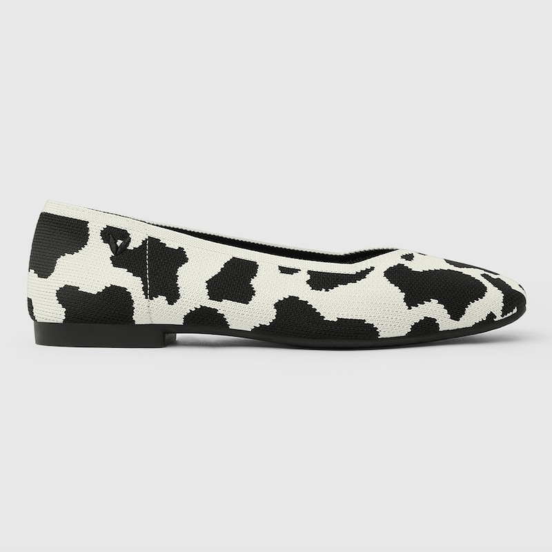 Margot Square-toe Flats in Cow Print-Sustainable & Washable | VIVAIA