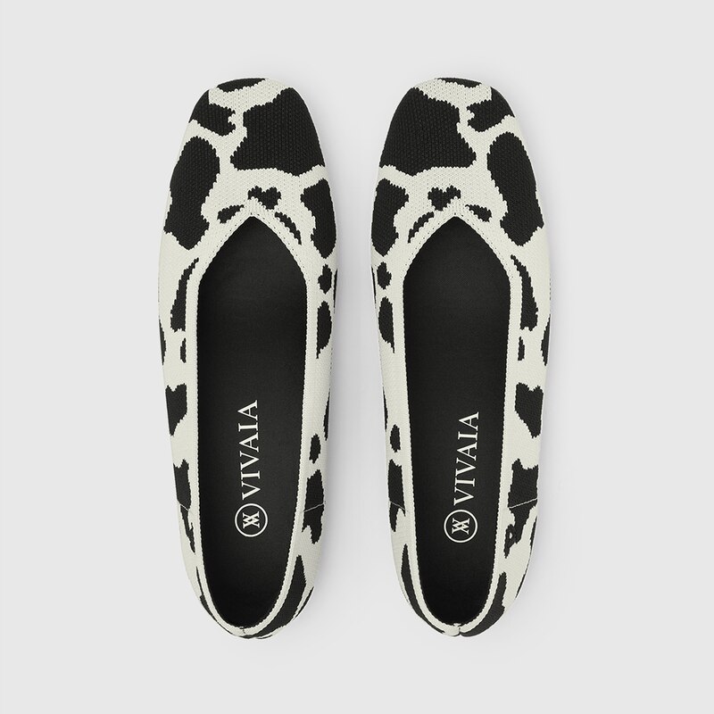 Margot Square-toe Flats in Cow Print-Sustainable & Washable | VIVAIA