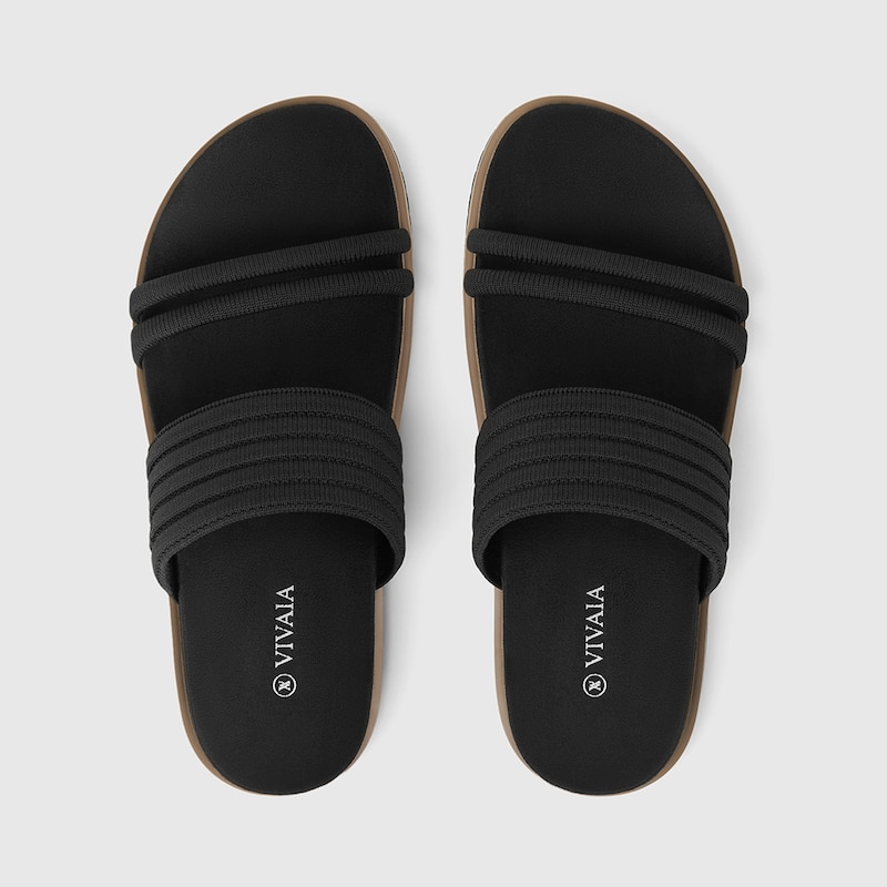 Chaya Round-toe Slide Sandals in Black | Women's Sustainable and Stylish Shoes | VIVAIA