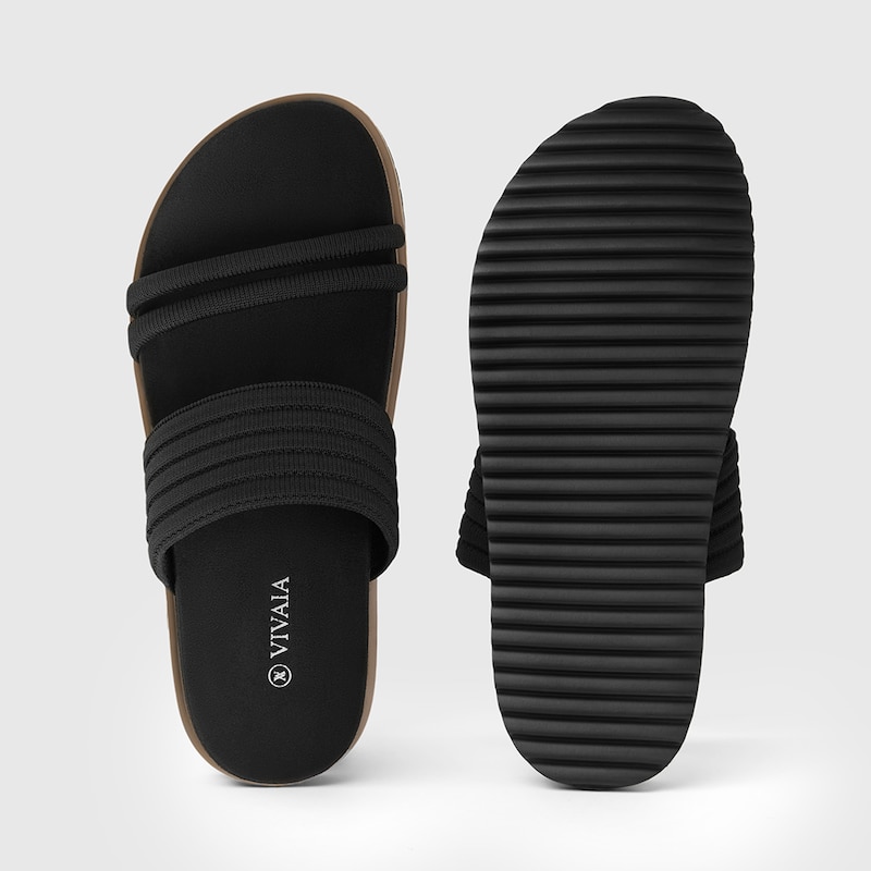 Chaya Round-toe Slide Sandals in Black | Women's Sustainable and Stylish Shoes | VIVAIA