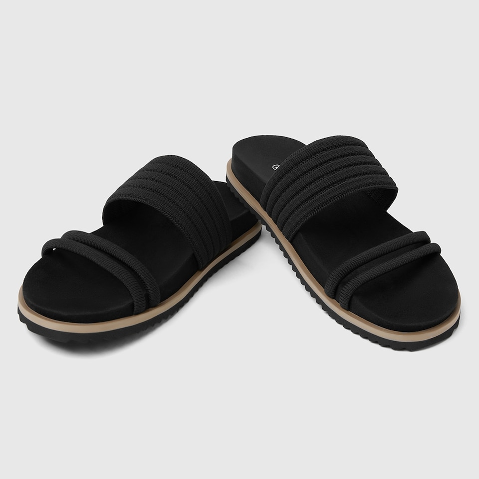 Chaya Round-toe Slide Sandals in Black | Women's Sustainable and Stylish Shoes | VIVAIA