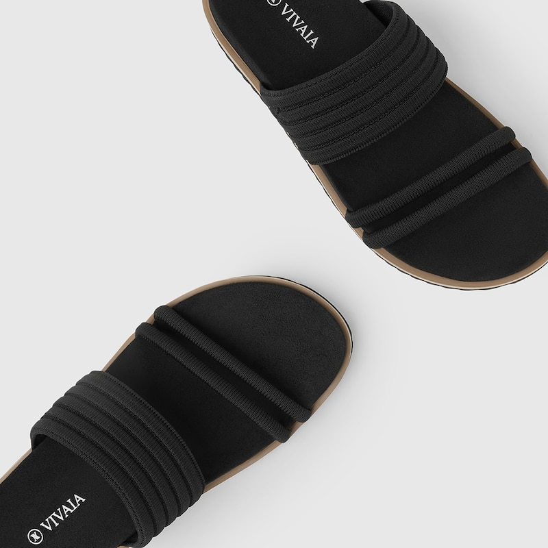 Chaya Round-toe Slide Sandals in Black | Women's Sustainable and Stylish Shoes | VIVAIA
