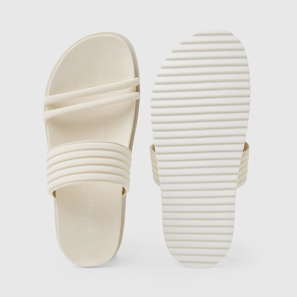 Chaya Round-toe Slide Sandals in Cream Ivory | Women's Sustainable and Stylish Shoes | VIVAIA