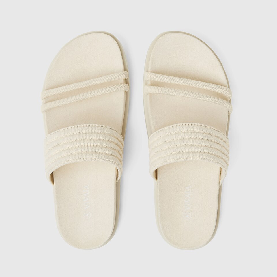 Chaya Round-toe Slide Sandals in Cream Ivory | Women's Sustainable and Stylish Shoes | VIVAIA