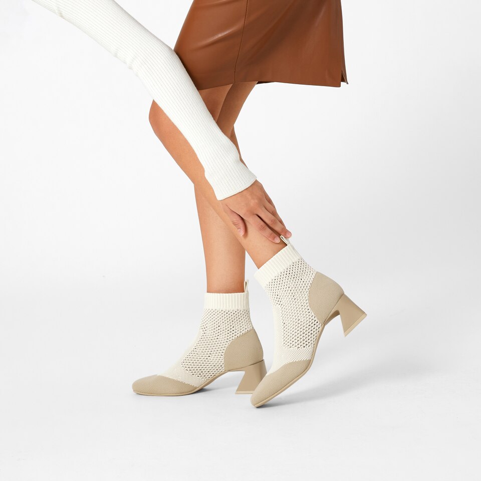 Melissa Square-toe Heeled Boots in Cream Ivory-Sustainable and Stylish | VIVAIA