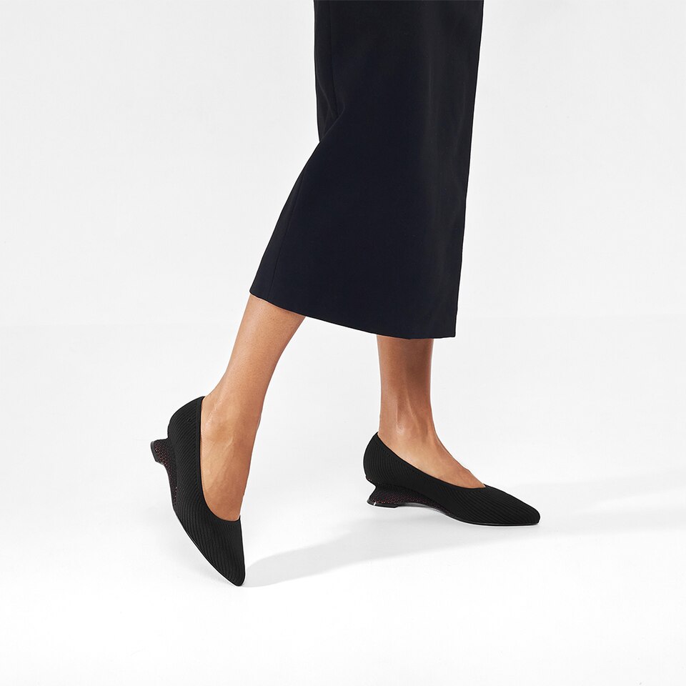 Liraz Comfortable Pointed-Toe Striped Wedge in Deep Ebony | VIVAIA