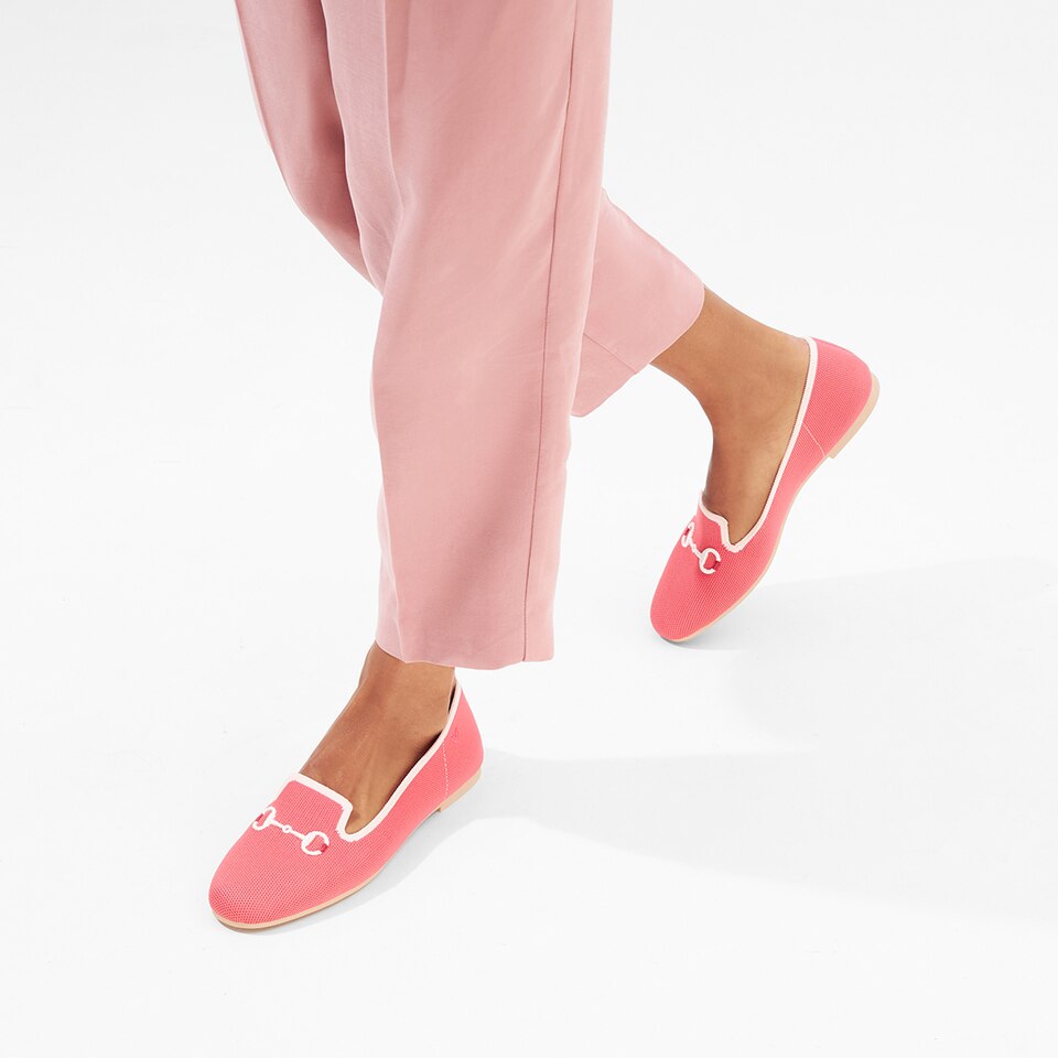Eillen Round-toe Loafers in Coral Red-Sustainable & Washable | VIVAIA