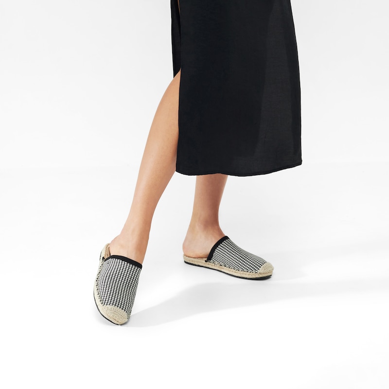 Sherly Round-toe Slides in Ebony Ivory | Women's Sustainable and Stylish Black Shoes | VIVAIA