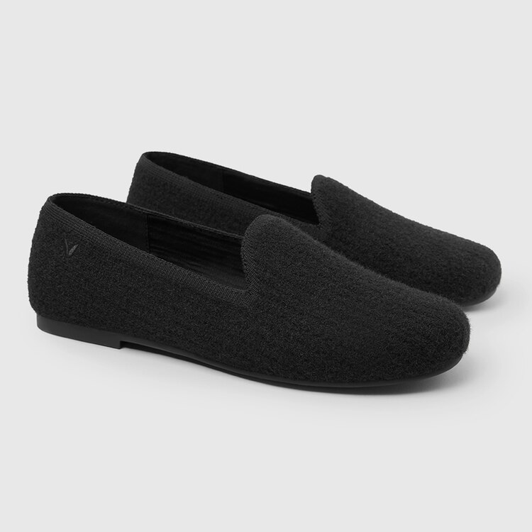 Kimberley Round-toe Eco Fluffy Yarn Sustainable Loafers in Solid Black | VIVAIA