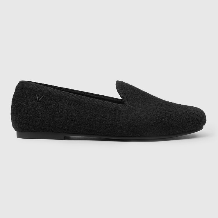 Kimberley Round-toe Eco Fluffy Yarn Sustainable Loafers in Solid Black | VIVAIA