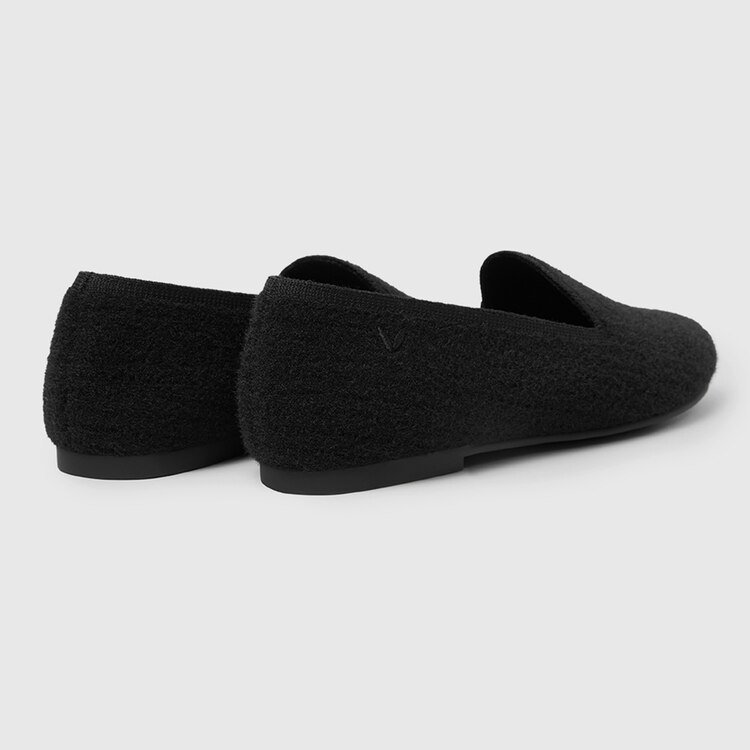 Kimberley Round-toe Eco Fluffy Yarn Sustainable Loafers in Solid Black | VIVAIA