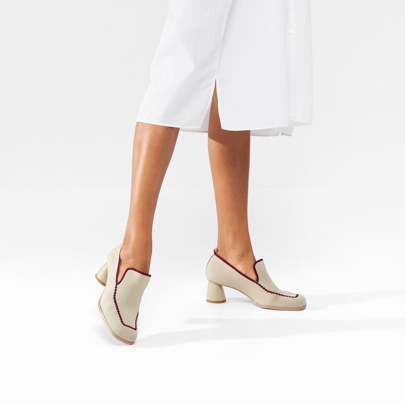 Quinn Pointy Heeled Loafers in Cream Ivory | Women's Sustainable and Stylish Shoes | VIVAIA
