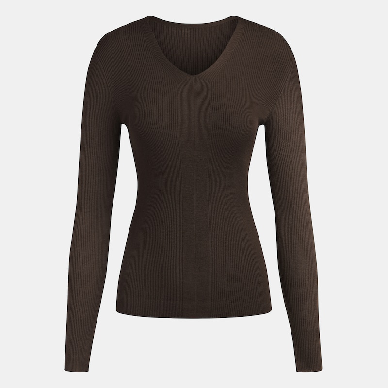 Lydia Cashmere V-neck Sweater in Coffee Brown | Women's 100% Organic Comfy Knitwears | VIVAIA