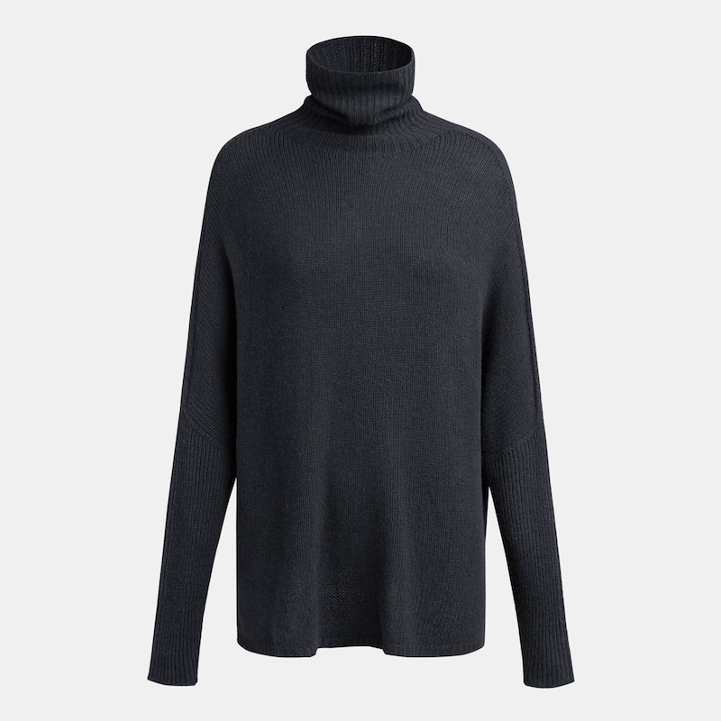 Jimena Cashmere Turtle Neck Sweater in Grey Blue | Women's 100% Organic Comfy Knitwears | VIVAIA