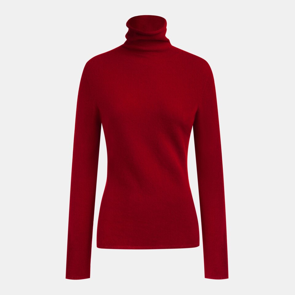 Londyn Cashmere Roll Neck Top in Garnet Red | Women's 100% Organic Comfy Knitwears | VIVAIA