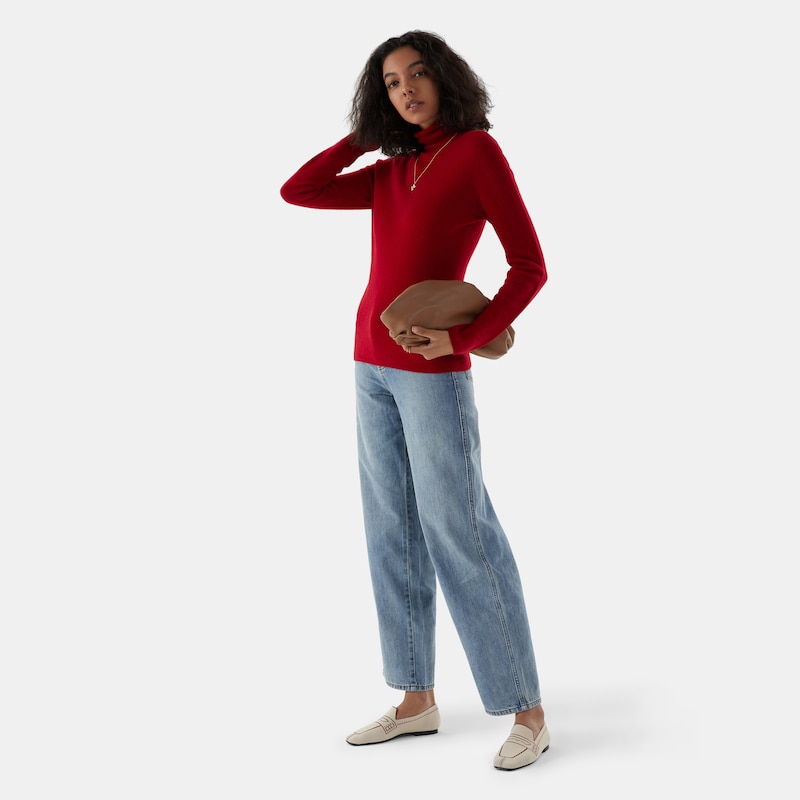 Londyn Cashmere Roll Neck Top in Garnet Red | Women's 100% Organic Comfy Knitwears | VIVAIA