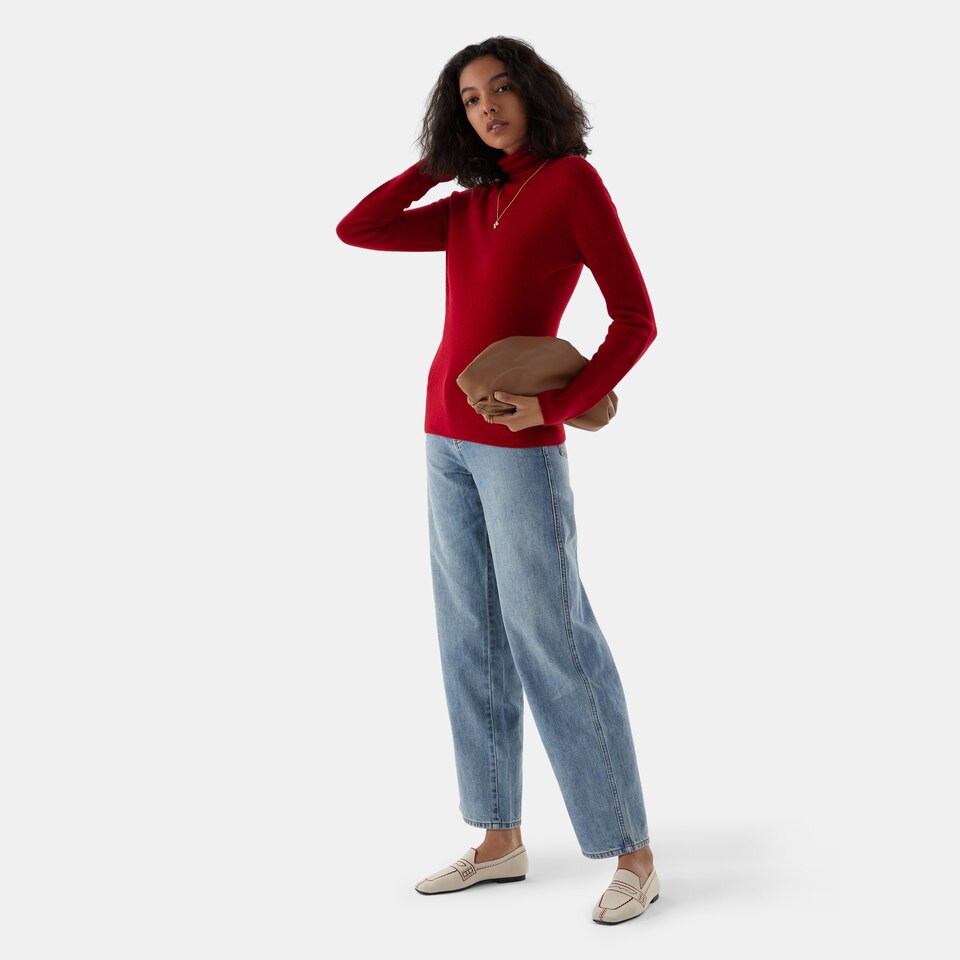 Londyn Cashmere Roll Neck Top in Garnet Red | Women's 100% Organic Comfy Knitwears | VIVAIA