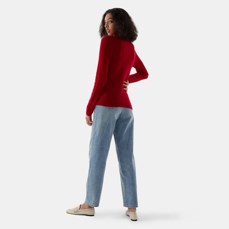 Londyn Cashmere Roll Neck Top in Garnet Red | Women's 100% Organic Comfy Knitwears | VIVAIA