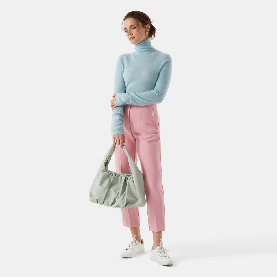 Londyn Cashmere Roll Neck Top in Cloud Blue | Women's 100% Organic Comfy Knitwears | VIVAIA