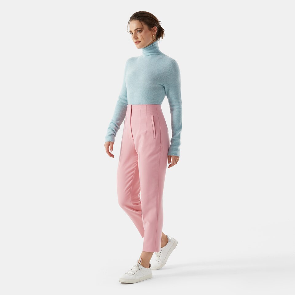 Londyn Cashmere Roll Neck Top in Cloud Blue | Women's 100% Organic Comfy Knitwears | VIVAIA