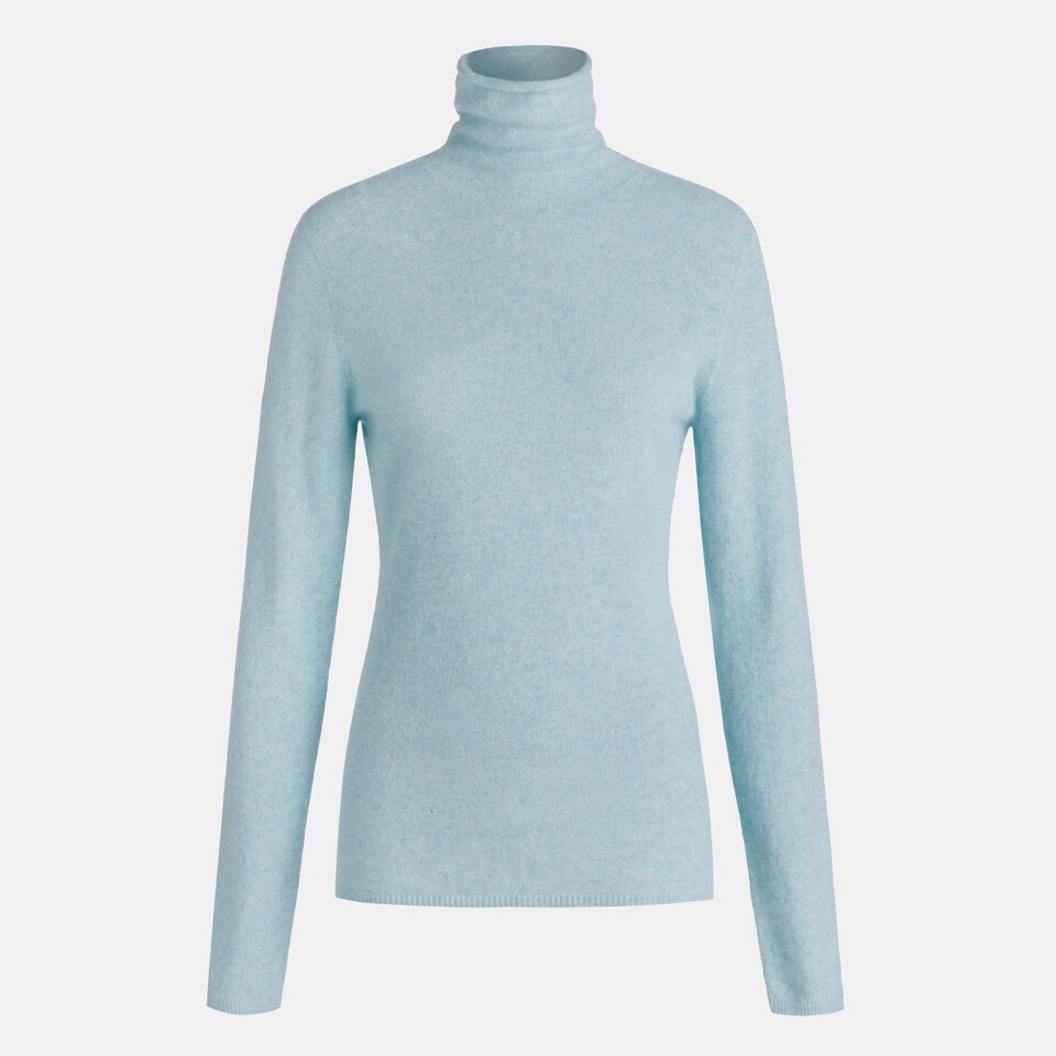 Londyn Cashmere Roll Neck Top in Cloud Blue | Women's 100% Organic Comfy Knitwears | VIVAIA