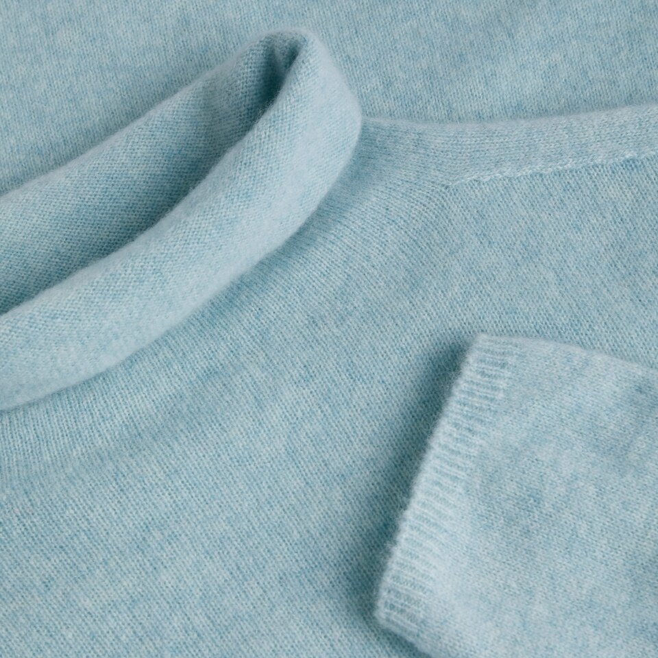 Londyn Cashmere Roll Neck Top in Cloud Blue | Women's 100% Organic Comfy Knitwears | VIVAIA