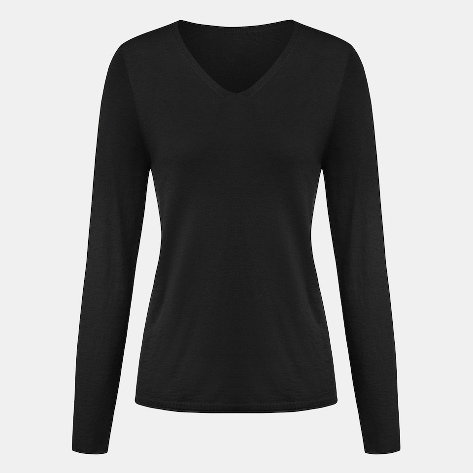 Tawny Cashmere V-neck Top in Solid Black | Women's Organic Recycled Comfy Knitwears | VIVAIA