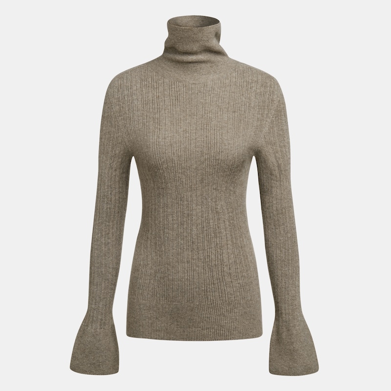  Trinity Cashmere Turtle Neck Sweater in Camel Brown | Women's 100% Organic Comfy Knitwears | VIVAIA