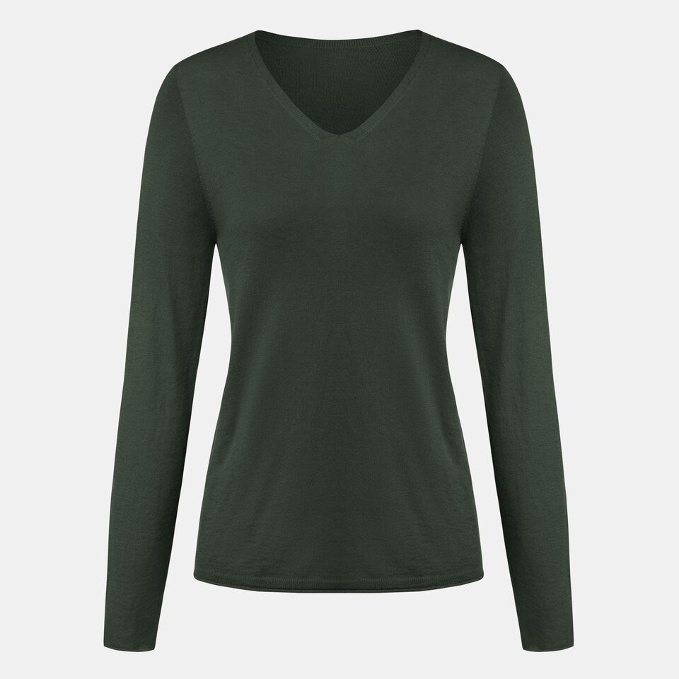 Tawny Cashmere V-neck Top in Grey Green | Women's Organic Recycled Comfy Knitwears | VIVAIA
