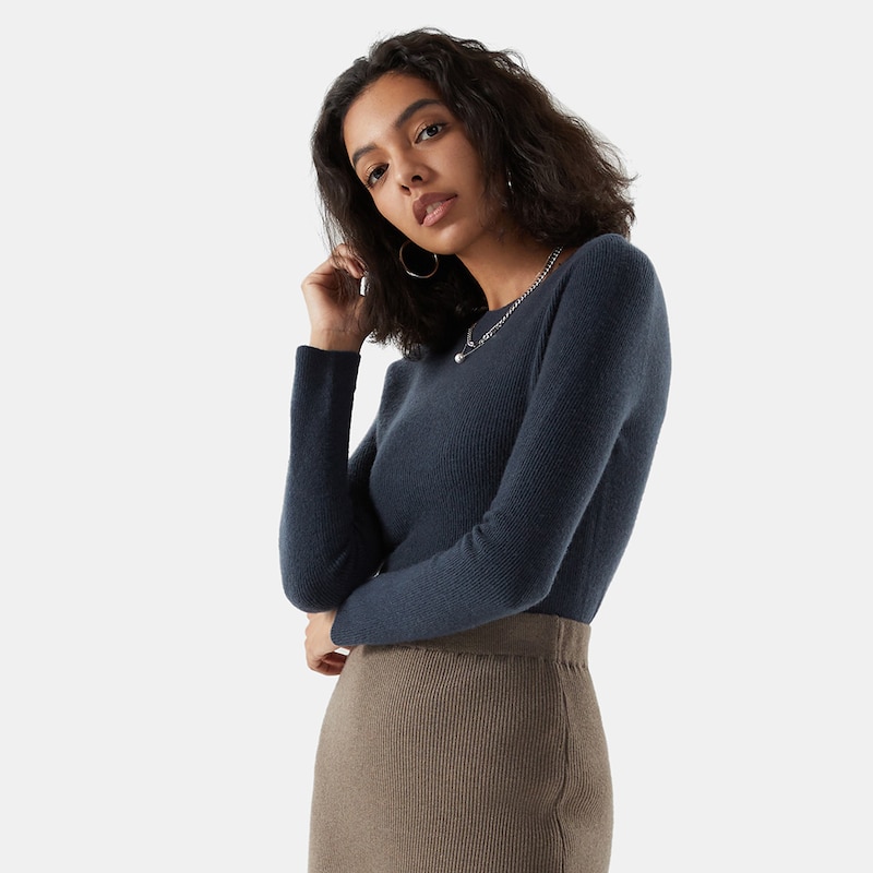Felicia Basolan Wool Sweater in Marine Blue | Women's 100% Organic Comfy Knitwears | VIVAIA