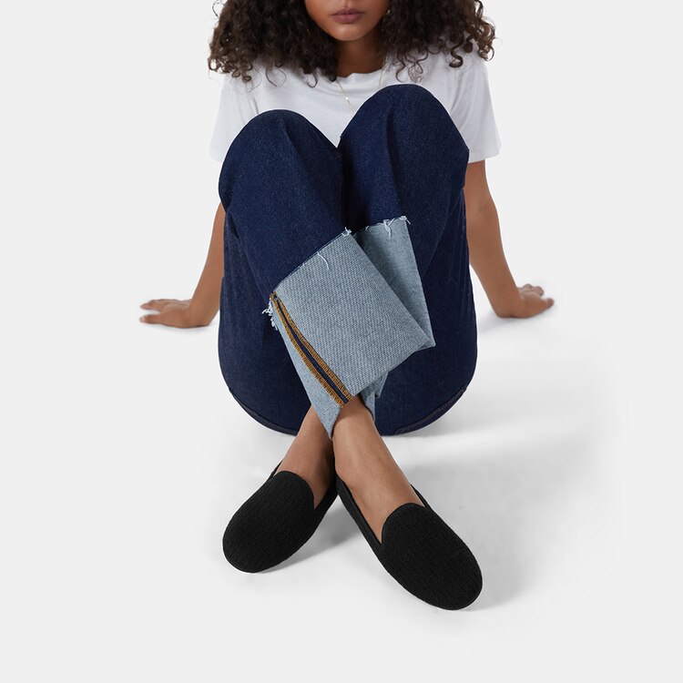 Kimberley Round-toe Eco Fluffy Yarn Sustainable Loafers in Solid Black | VIVAIA