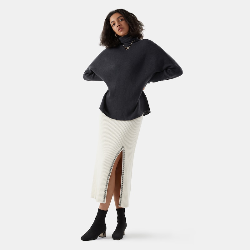 Jimena Cashmere Turtle Neck Sweater in Grey Blue | Women's 100% Organic Comfy Knitwears | VIVAIA