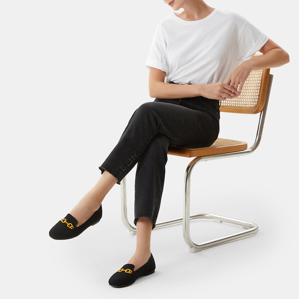 Eileen Round-Toe Patterned Everyday Loafers in Solid Black | VIVAIA